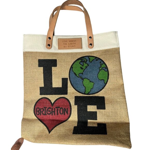 Brighton Bags Brighton Burlap Jute Tote Bag Love Makes Earth Go